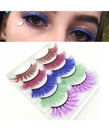Colored Lashes Set: 5 Pairs Colorful Faux Mink False Eyelashes for Halloween & Easter | Long Dramatic Party Makeup Tools - Buy Online on GoSupps.com