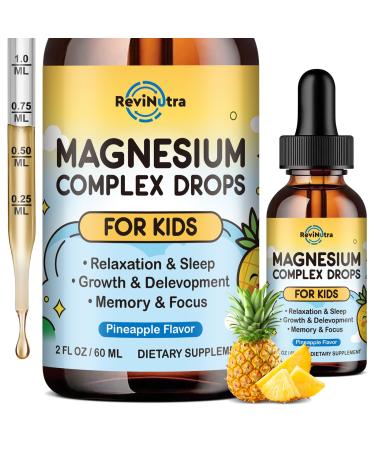 Kids Magnesium Liquid Drops - Magnesium Glycinate Liquid for Kids Magnesium Supplement with L-Theanine Calcium Zinc Vitamin D3 K2 for Sleep Calm Relaxation Brain Bones Pineapple Flavor 2 Fl Oz Pineapple 2 Fl Oz (Pack o