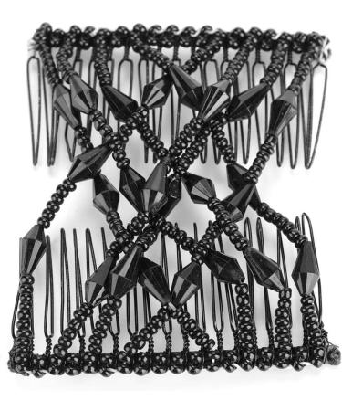 Women Girl Magic Easy Hair Beads Slide Stretchy Comb Clip Stretchable Hairpin Double Slides Hair Combs for Women Ladies Girls (BLACK) - Buy Online on GoSupps.com
