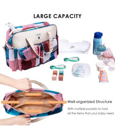 SONARIN Large Capacity Waterproof Baby Changing Tote Bag - Multi-Function Satchel Messenger Bag with Shoulder Strap & Changing Mat, Black & White Petals - Buy Online on GoSupps.com