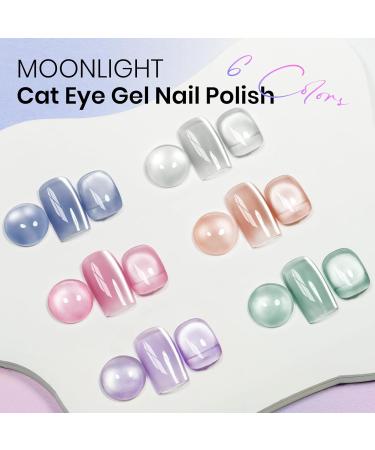 MIZHSE Cat Eye Gel Nail Polish Set - 6 Colors Magnetic Ceramic Polish Kit for Manicure - Perfect Gift Set in Silver Champagne Pink Green Blue Purple - Buy Online on GoSupps.com