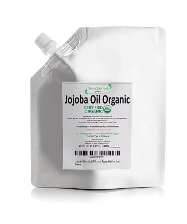 Clean and Green Pure Raw Organic Jojoba Oil -100% Natural Unscented Base Ingredient for DIY Skin Care Products  Face Oil  Carrier Oil  Organic Massage Oil  Stretch Marks  Skin Radiance  in Premium Resealable Pouch  15 oz