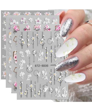 JMEOWIO 9 Sheets Spring Flower Nail Art Stickers Decals Self-Adhesive  Pegatinas Uñas Colorful Summer Floral Pink Nail Supplies Nail Art Design