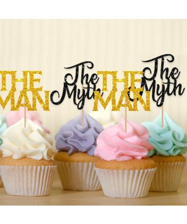 The Man The Myth The Legend Cupcake Toppers for Father's Birthday Man Boy Birthday Cupcake Toppers Black & Gold Glitter Cake Decorations for Happy Father's Day Party Supplies - 24pcs - Buy Online on GoSupps.com