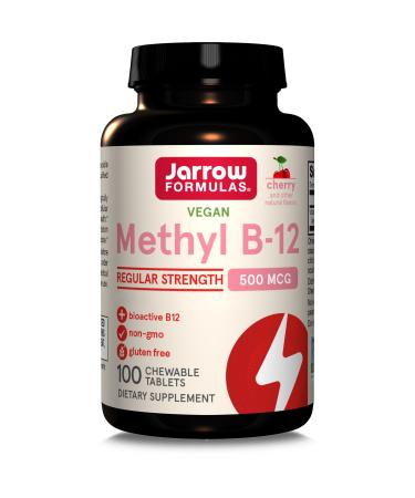 Jarrow Formulas, Methyl B12, 500mcg, Cherry Taste, 100 Vegan Chewable Tablets, Lab Tested, Gluten Free, Vegetarian, Non-Soy, Non-GMO