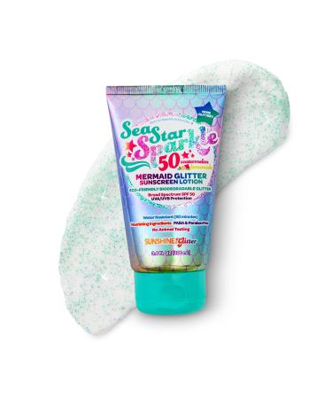 Seastar Sparkle - Mermaid Watermelon Lemonade Scented Glitter Sunscreen - SPF 50 - Biodegradable Sunscreen Water Resistant Glitter lotion Cruelty Free Kids Lotion Made in USA 3.4oz