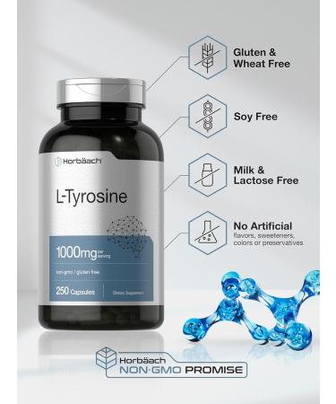 Horb ach L-Tyrosine Supplement | 1000mg | 250 Capsules | Non-GMO and Gluten Free Formula 250 Count (Pack of 1) - Buy Online on GoSupps.com