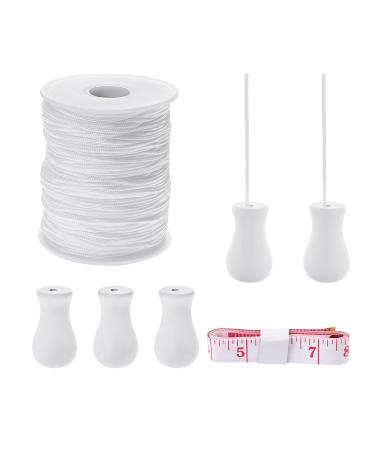 AHANDMAKER 100 Yards 1.5mm White Nylon Braided Lift Shade Cord, Roll Blind Replacement String with 5Pcs Wood Pendant, Blinds Cord String Kit for Window Blinds Roman Shade Repair, Gardening Plant Craft