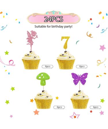 24pcs Fairy 7th Birthday Cupcake Toppers Fairy Seven Cupcake Toppers Colorful Glitter Butterfly Cupcake Picks for Girls Fairy Themed 7th Birthday/Anniversary Party Supplies - Buy Online on GoSupps.com