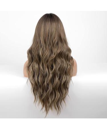 EMMOR Ombre Grey Blonde Highlight Color Wig with Bangs | Long Curly Heat Resistant Synthetic Hair - Natural Daily Look - Buy Online on GoSupps.com