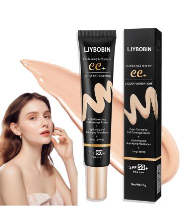 Hydrating CC Cream Waterproof Flawless Concealer Full Coverage BB Cream for All Skin Types Long Lasting Moisturizing Full Coverage Liquid Foundation for Men & Women(Natural)