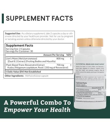 Nutritional Roots - Lion s Mane + Resveratrol - With 800mg Lion s Mane Extract & 350mg Trans-Resveratrol Per Serving - Supports Brain & Heart Health - Dietary Supplement - 1 Month Supply - 60 Capsules - Buy Online on GoSupps.com
