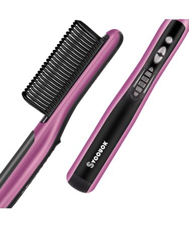 Ceramic Hair Straightening Brush - Fast Heating  6 Temp Settings  Anti-Scald Design  20 Min Auto-Off - Ideal for Home  Travel & Salon Use Black Purple