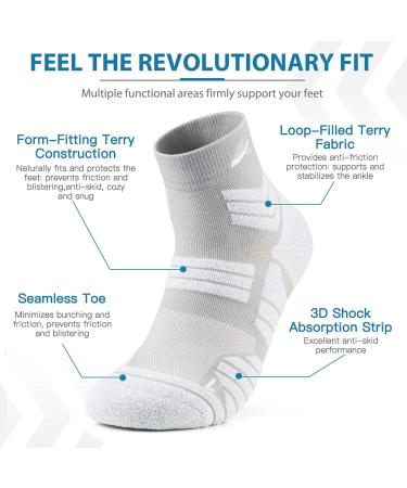 Avoalre Coolmax Moisture Wicking Athletic Running Socks - 3 Pairs, Quarter-Grey White, X-Large - Buy Online on GoSupps.com