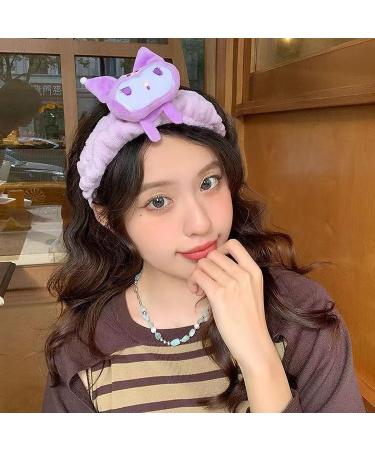 Ocroyea Kawaii Women Face Wash Headband Wristband Set - Cute Cartoon Spa Headband for Makeup and Skincare - Purple - Buy Online on GoSupps.com