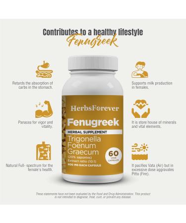 Herbsforever Fenugreek-Extra Strength(10:1) Extract Equiv.to 2600 mg Fruit Powder Per Serving-Healthy Lactation Digestion Hair & Skin |Carb Control Nutrients Rich|20% Saponins|60 VegCapsule|800mg - Buy Online on GoSupps.com