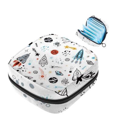 Cartoon space starry sky spaceship sanitary napkins storage bag menstruation pad bag pocket portable menstrual cup pocket with zipper for teenage girl women women color 3