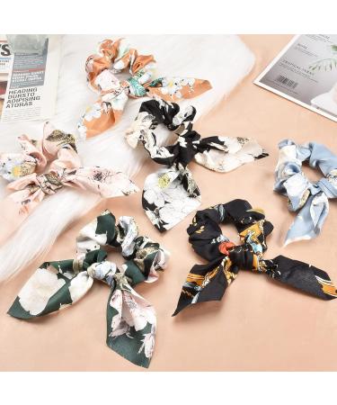 Yonchic Satin Bowknot Hair Ties - 6-Piece Set | Fashion Print Scrunchies for Long-Lasting Braids & Ponytails | Elegant Ribbon Rubber Bands for Women | Vintage Floral Hair Accessories - Buy Online on GoSupps.com