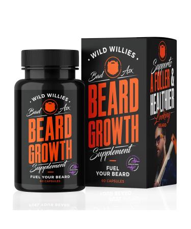 Wild Willies Beard Growth Vitamins Supplement Beard Growth Pills for Fuller & Thicker Beard Formulated with Biositol Complex & 19 Hair Grooming Nutrients - 60 Capsules