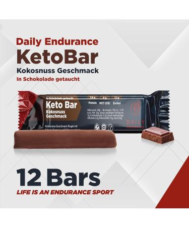 Daily Endurance Keto Bar - Best Low Carb Vegan Snack | 3g Net Carbs | Paleo & Keto Chocolate Riegel | 12 Coconut Bars | Healthy On-the-Go Treat - Buy Online on GoSupps.com