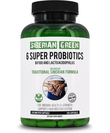 Siberian Green 6 Super Probiotics 120 Capsules - Traditional Formula Rich with Bifido & Lacto Acidophilus to Soothe Digestion Restore Normal Flora - Buy Online on GoSupps.com