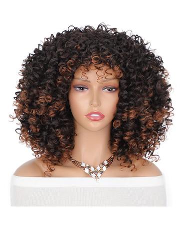 Afro Curly Wig with Bangs - Dark Brown Shoulder Length Synthetic Kinky Curly Wig for Black Women - Buy Online on GoSupps.com
