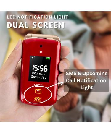 VOCA Big Button Flip Phone for Elderly | Dual Screen, Unlocked 4G LTE | Loud Volume, Hearing Aid Compatible | SOS Button, Predictive Text | Charging Dock | V543 (Red) - Buy Online on GoSupps.com