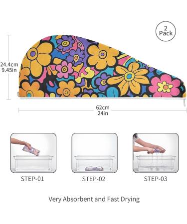Purple Pink Blue Flowers Hair Towel 2 Pack - Super Absorbent Quick Dry Hair Turbans for Women & Girls - Buy Online on GoSupps.com