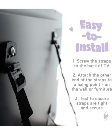 2 Pcs TV Straps Child Safety Furniture Anchors - Adjustable Wall Mounts for Baby Proofing Flat Screen TVs, Dressers & Cabinets - Heavy Duty, Long VESA Screws for Latest TVs - Black - Buy Online on GoSupps.com