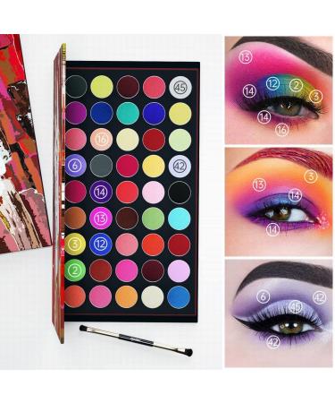 EYESEEK Colorful Eyeshadow Palette Set + Brush | 45 Bright Matte Shades | High Pigmented, Waterproof | Halloween Makeup Gift - Buy Online on GoSupps.com