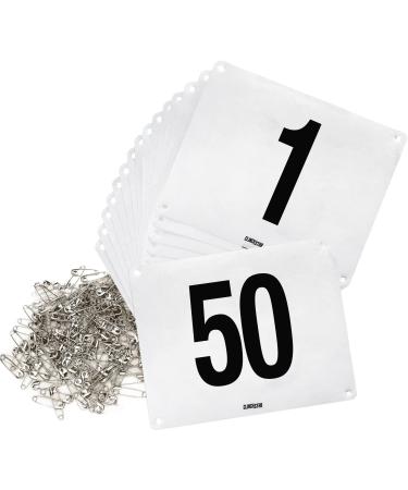 Clinch Star Running Bib Large Numbers with Safety Pins for Marathon Races and Events - Tyvek Tearproof and Waterproof 6 X 7.5 Inches 1-50