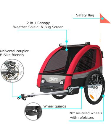 Tiggo 2-in-1 Children's Bicycle Trailer & Jogger | International Shipping | Red Color - Model 50402 - Buy Online on GoSupps.com