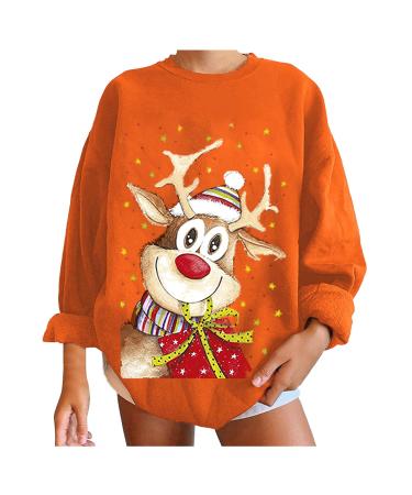 Generically Christmas sweater women sweatshirt round christmas sweater sweater elegant long arm Christmas sweater women Christmas sweater Christmas sweat zip hoodie ladies laden long sweater orange-h m