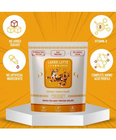 Lunar Lifts Nutrition Coconut Mango Cream - Boba Tea Whey Protein Isolate | 26 Grams Grass-fed Whey Isolate Protein per Serving Protein Powder | No Added Sugars or Artificial Ingredients Protein Shake - Buy Online on GoSupps.com