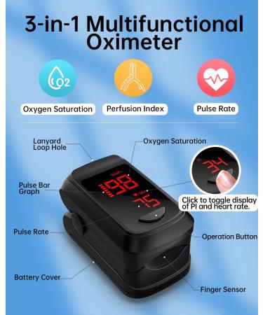 Fingertip Pulse Oximeter - Mini Oxygen Saturation Monitor with Graph Display & Alarm - iOS/Android Compatible (Black) - Buy Online on GoSupps.com