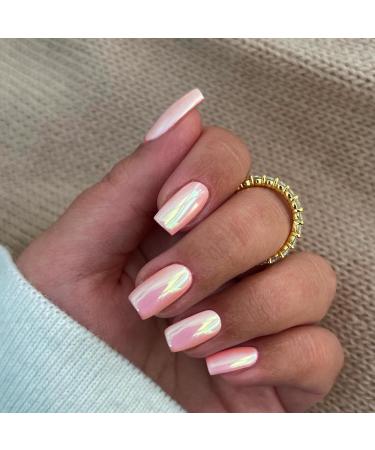 Coconut Pink Chrome Square Press On Nails - 24 PCS Metallic Fake Acrylic Nails | Short & Medium Coffin Style - High-Quality Glue-On Nail Art - Buy Online on GoSupps.com