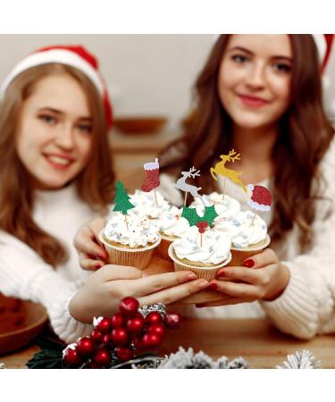 120pcs Christmas Cupcake Toppers Glitter Xmas Cake Decorations Christmas Tree Hat Socks Reindeer Food Fruit Picks for Holiday Birthday Christmas Party Supplies Dessert Baking Decor - Buy Online on GoSupps.com
