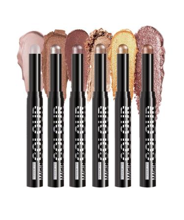 Generisch Eyeshadow Stick - 6 Colors - Smooth Cream Makeup Pencil with Shimmering Finish - Waterproof and Long-Lasting for Quick Application - Compact - Travel-Friendly - Beauty