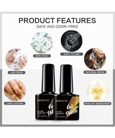 Morovan Black Golden Gel Nail Polish Kit - 6 Piece Set with Glitter U V Gel Polish in Classic & Glitter Shades - 10ml Each - Buy Online on GoSupps.com