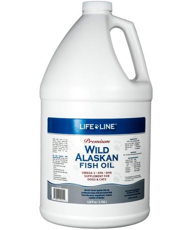 Life Line Pet Nutrition Wild Alaskan Fish Oil Omega-3 Supplement for Skin & Coat  Supports Brain, Eye & Heart Health in Dogs & Cats 128oz