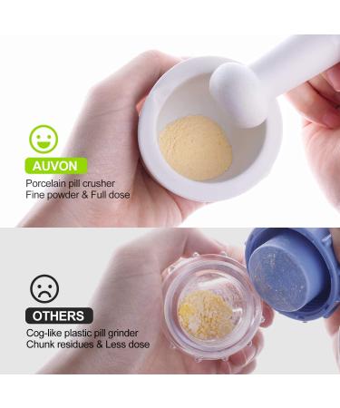AUVON Mini Pill Crusher - Easy to Clean & Use Porcelain Mortar & Pestle Grinder for Pills, Medicine, Medications (2nd Gen, Patent Registered) - A-white - Buy Online on GoSupps.com