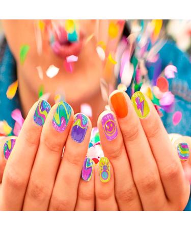 Townley Girl 96 Pcs Stick on Nails Set | 3D and Glow-In-Dark Press- On Nail Sets for Girls | Self-Adhesive Artificial Nails Rainbow - Buy Online on GoSupps.com