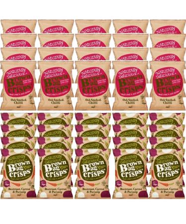 Brown Bag Oak Smoked Chilli Crisps and Beetroot Carrot & Parsnip Veg Crisps (2 Boxes)