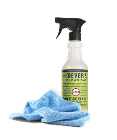 Black Swan Distributors - Mrs Meyer's All-Purpose Cleaner Spray Lemon Verbena 16 oz & Non-Abrasive Washable Microfiber Cleaning Cloth (15x15 in) - Household Multi-Surface Cleaning Kit