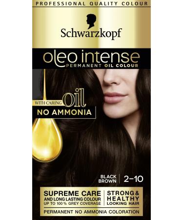 Schwarzkopf Oleo Intense Permanent Brown Hair Dye Oil Enriched Ammonia Free Up to 100 Percent Grey Coverage Black Brown 2-10 Black Brown 1 Count (Pack of 1)