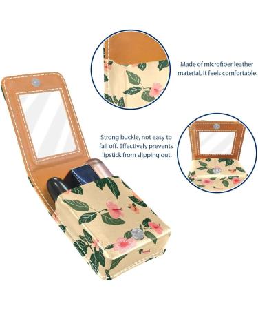 Shop Stylish Leather Lipstick Case & Mini Organizer with Mirror | Flower Tropical Palm Leaves Design - Buy Online on GoSupps.com