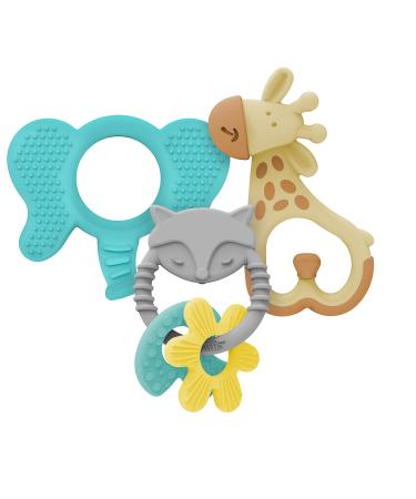 Dr. Brown's Baby Teether Variety Pack Fox Learning Loop Silicone Ring Giraffe Tidgees Massaging Teether and Flexees Friends Silicone Elephant Teether Blue Fox Learning Loop Giraffe & Elephant