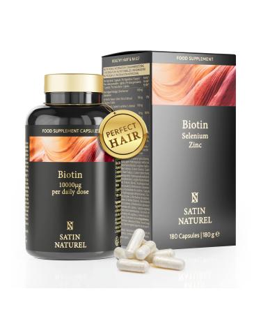 Biotin Hair Growth Supplement 10 000mcg - 6 Month Supply - High Strength Vegan Hair Growth Vitamins with Zinc & Selenium - Hair Skin and Nails Vitamins for Women & Men - Satin Naturel