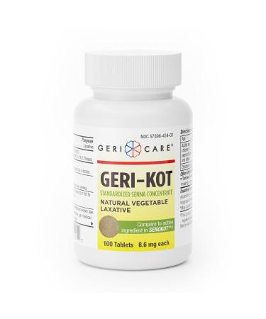GeriCare Senna Natural Vegetable Laxative Geri-Kot Sennosides 8.6mg (Bottle of 100) 100 Count (Pack of 1)