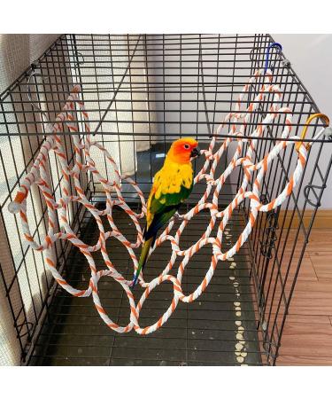 Bird Hemp Rope Net Swing Parrot Perch Climbing Ladder Hammock - Chew Toys for Parakeet Cage with Hooks - Ideal for Greys, Cockatoos, Cockatiels, Conures, Lovebirds, Canaries, and Macaws - 13.8 x 23.6 - Buy Online on GoSupps.com
